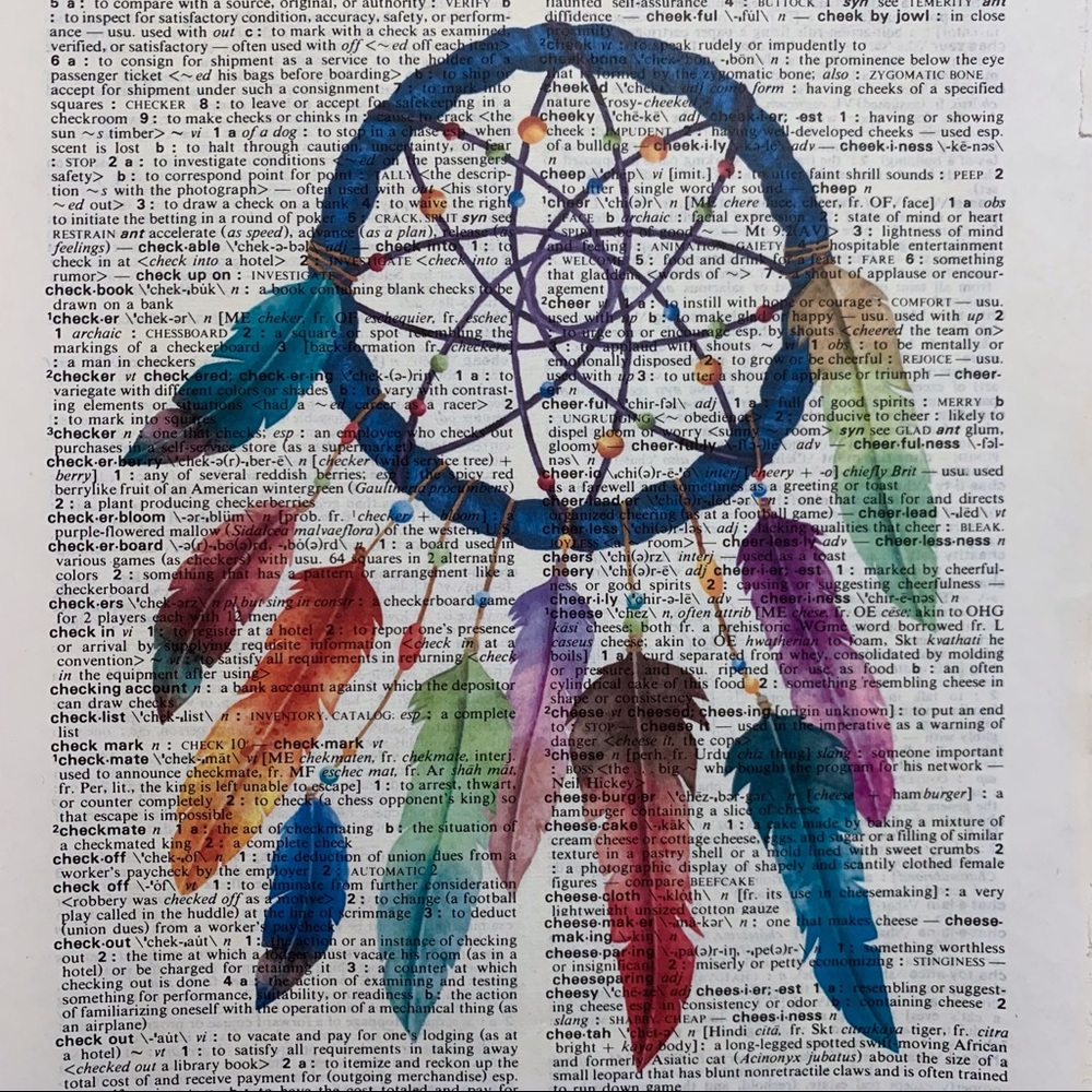 Dictionary Art Print Dreamcatcher Dream Catcher Feathers, Vintage Art Print